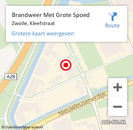 Locatie op kaart van de 112 melding: Brandweer Met Grote Spoed Naar Zwolle, Kleefstraat op 3 juli 2021 12:56