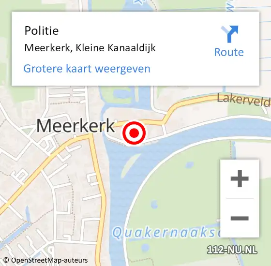 Locatie op kaart van de 112 melding: Politie Meerkerk, Kleine Kanaaldijk op 3 juli 2021 12:58