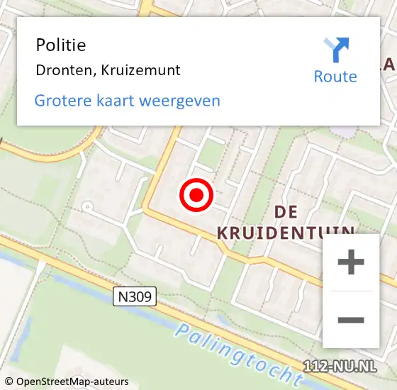 Locatie op kaart van de 112 melding: Politie Dronten, Kruizemunt op 3 juli 2021 13:12