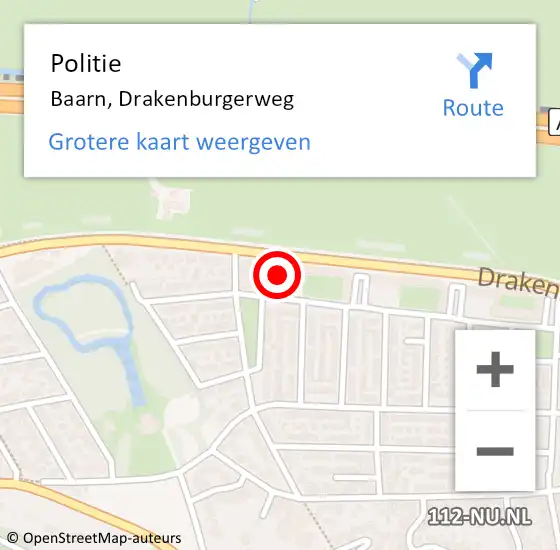 Locatie op kaart van de 112 melding: Politie Baarn, Drakenburgerweg op 3 juli 2021 13:19