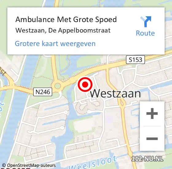 Locatie op kaart van de 112 melding: Ambulance Met Grote Spoed Naar Westzaan, De Appelboomstraat op 3 juli 2021 13:29