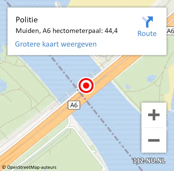 Locatie op kaart van de 112 melding: Politie Muiden, A6 hectometerpaal: 44,4 op 3 juli 2021 13:49