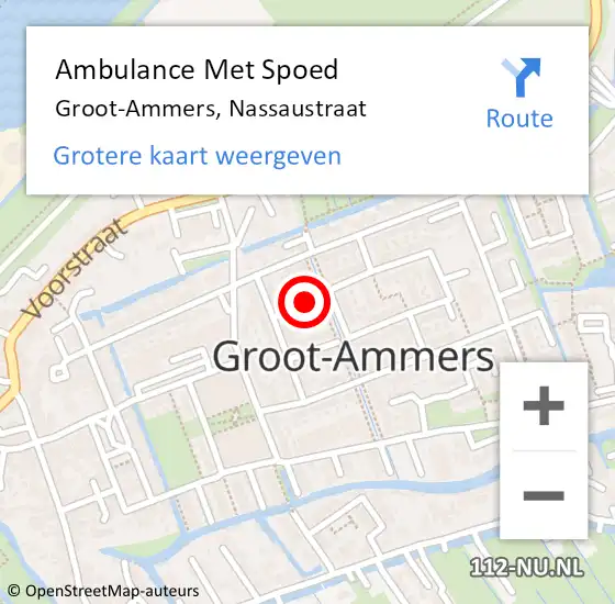 Locatie op kaart van de 112 melding: Ambulance Met Spoed Naar Groot-Ammers, Nassaustraat op 3 juli 2021 14:09