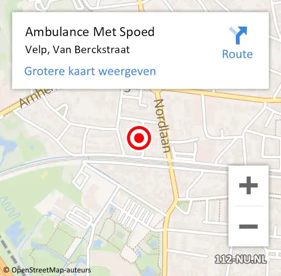 Locatie op kaart van de 112 melding: Ambulance Met Spoed Naar Velp, Van Berckstraat op 3 juli 2021 14:34