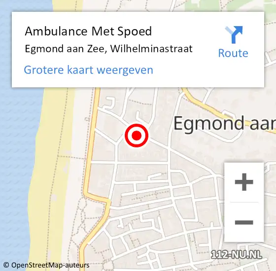 Locatie op kaart van de 112 melding: Ambulance Met Spoed Naar Egmond aan Zee, Wilhelminastraat op 15 juni 2014 08:24