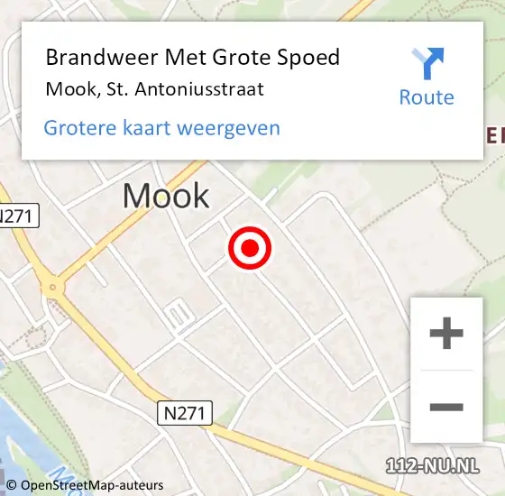 Locatie op kaart van de 112 melding: Brandweer Met Grote Spoed Naar Mook, St. Antoniusstraat op 3 juli 2021 15:00