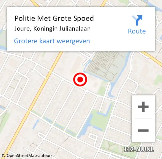 Locatie op kaart van de 112 melding: Politie Met Grote Spoed Naar Joure, Koningin Julianalaan op 3 juli 2021 15:01