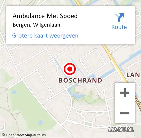 Locatie op kaart van de 112 melding: Ambulance Met Spoed Naar Bergen, Wilgenlaan op 3 juli 2021 15:07