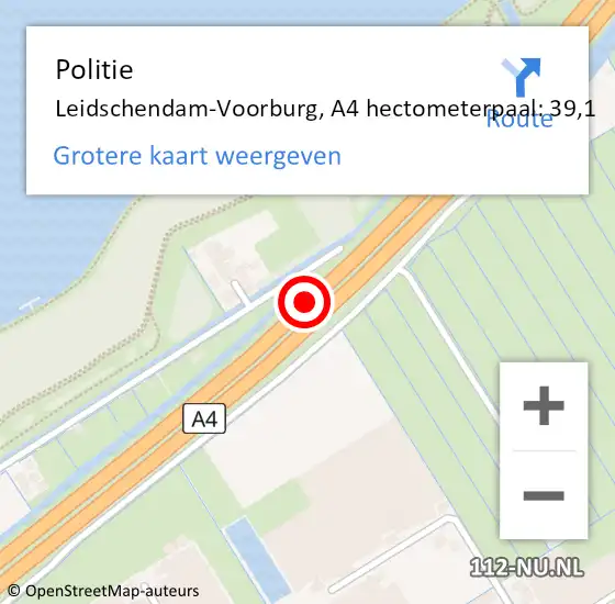 Locatie op kaart van de 112 melding: Politie Leidschendam-Voorburg, A4 hectometerpaal: 39,1 op 3 juli 2021 15:12