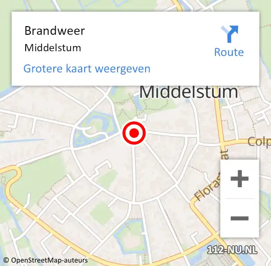 Locatie op kaart van de 112 melding: Brandweer Middelstum op 3 juli 2021 15:38