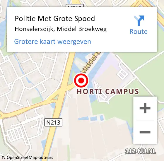 Locatie op kaart van de 112 melding: Politie Met Grote Spoed Naar Honselersdijk, Middel Broekweg op 3 juli 2021 15:46