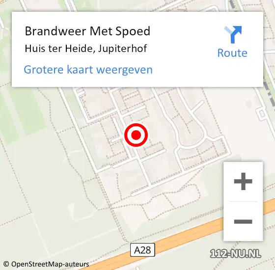 Locatie op kaart van de 112 melding: Brandweer Met Spoed Naar Huis ter Heide, Jupiterhof op 3 juli 2021 15:48