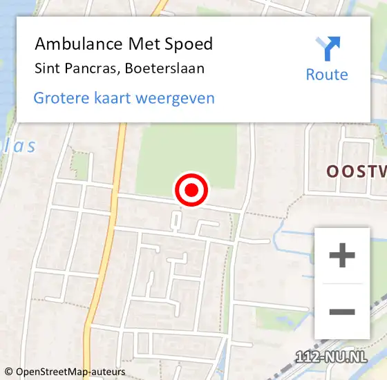 Locatie op kaart van de 112 melding: Ambulance Met Spoed Naar Sint Pancras, Boeterslaan op 3 juli 2021 15:48