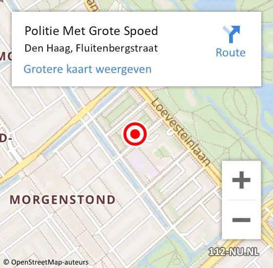 Locatie op kaart van de 112 melding: Politie Met Grote Spoed Naar Den Haag, Fluitenbergstraat op 3 juli 2021 15:50
