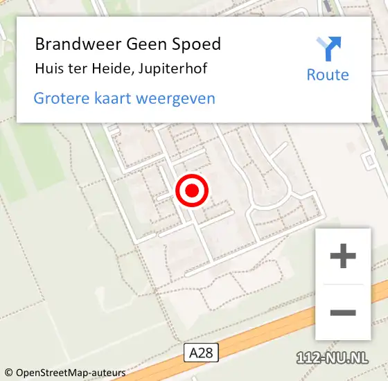 Locatie op kaart van de 112 melding: Brandweer Geen Spoed Naar Huis ter Heide, Jupiterhof op 3 juli 2021 15:50