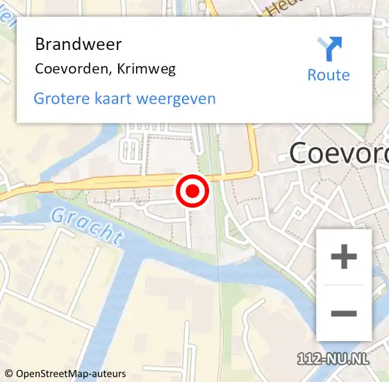 Locatie op kaart van de 112 melding: Brandweer Coevorden, Krimweg op 3 juli 2021 15:54