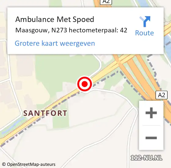 Locatie op kaart van de 112 melding: Ambulance Met Spoed Naar Maasgouw, N273 hectometerpaal: 42 op 3 juli 2021 15:55