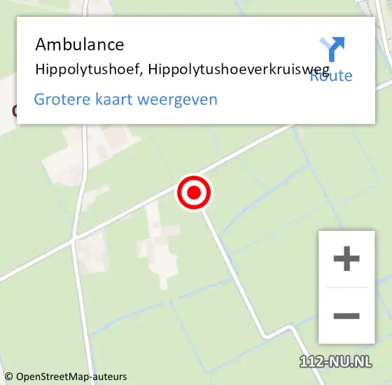 Locatie op kaart van de 112 melding: Ambulance Hippolytushoef, Hippolytushoeverkruisweg op 3 juli 2021 15:56