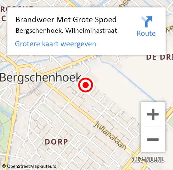 Locatie op kaart van de 112 melding: Brandweer Met Grote Spoed Naar Bergschenhoek, Wilhelminastraat op 3 juli 2021 15:58