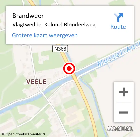 Locatie op kaart van de 112 melding: Brandweer Vlagtwedde, Kolonel Blondeelweg op 3 juli 2021 15:58