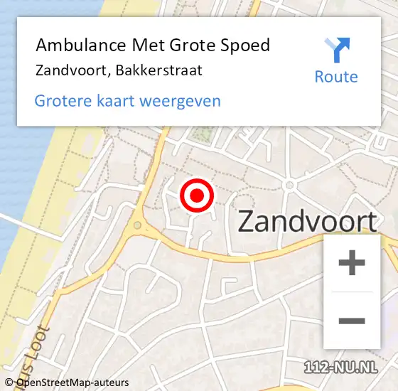 Locatie op kaart van de 112 melding: Ambulance Met Grote Spoed Naar Zandvoort, Bakkerstraat op 3 juli 2021 16:05