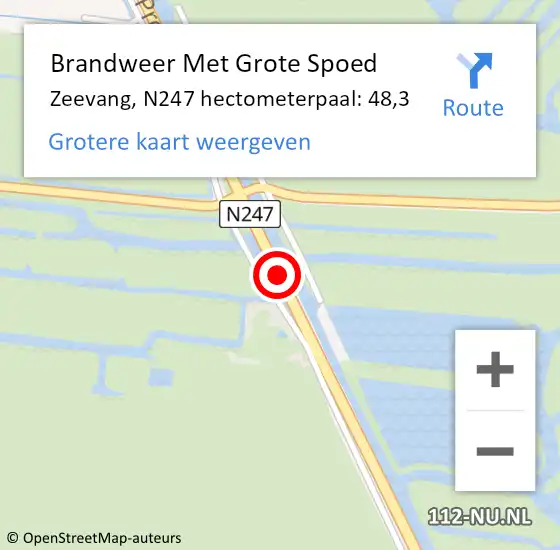 Locatie op kaart van de 112 melding: Brandweer Met Grote Spoed Naar Zeevang, N247 hectometerpaal: 48,3 op 3 juli 2021 16:19