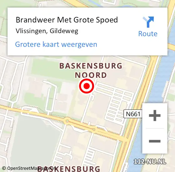 Locatie op kaart van de 112 melding: Brandweer Met Grote Spoed Naar Vlissingen, Gildeweg op 3 juli 2021 16:24