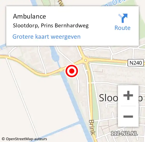 Locatie op kaart van de 112 melding: Ambulance Slootdorp, Prins Bernhardweg op 3 juli 2021 16:25