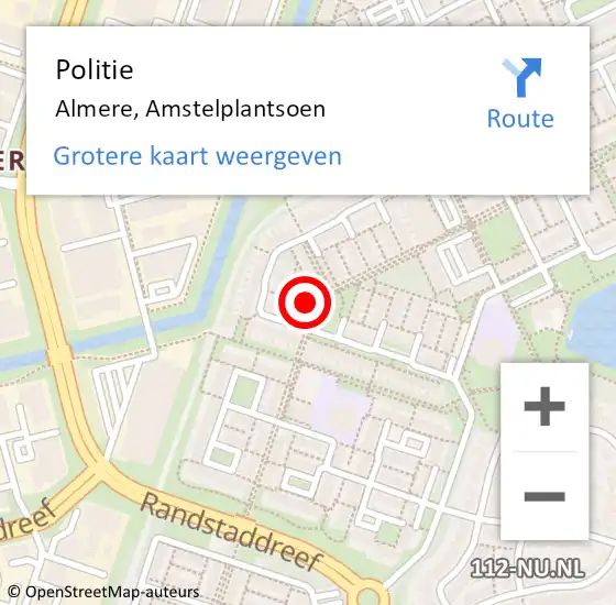 Locatie op kaart van de 112 melding: Politie Almere, Amstelplantsoen op 3 juli 2021 16:41