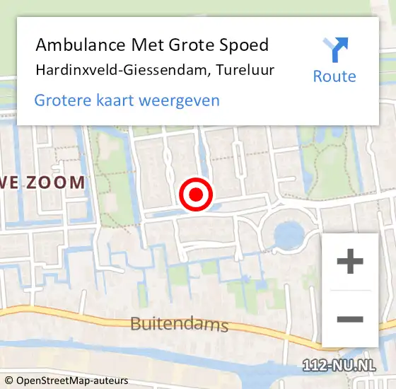 Locatie op kaart van de 112 melding: Ambulance Met Grote Spoed Naar Hardinxveld-Giessendam, Tureluur op 3 juli 2021 16:45