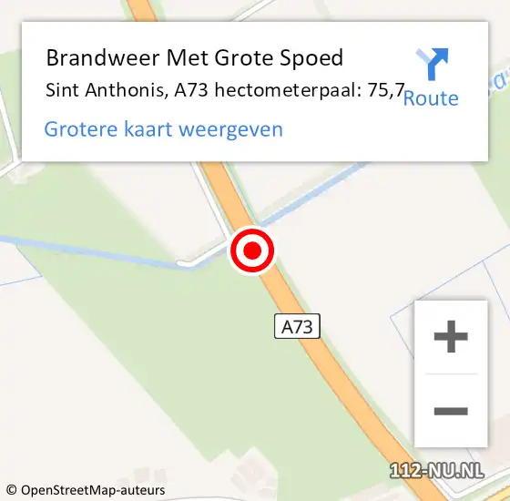 Locatie op kaart van de 112 melding: Brandweer Met Grote Spoed Naar Sint Anthonis, A73 hectometerpaal: 75,7 op 3 juli 2021 17:14