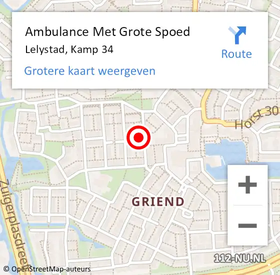 Locatie op kaart van de 112 melding: Ambulance Met Grote Spoed Naar Lelystad, Kamp 34 op 3 juli 2021 17:16