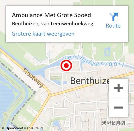 Locatie op kaart van de 112 melding: Ambulance Met Grote Spoed Naar Benthuizen, van Leeuwenhoekweg op 3 juli 2021 17:23