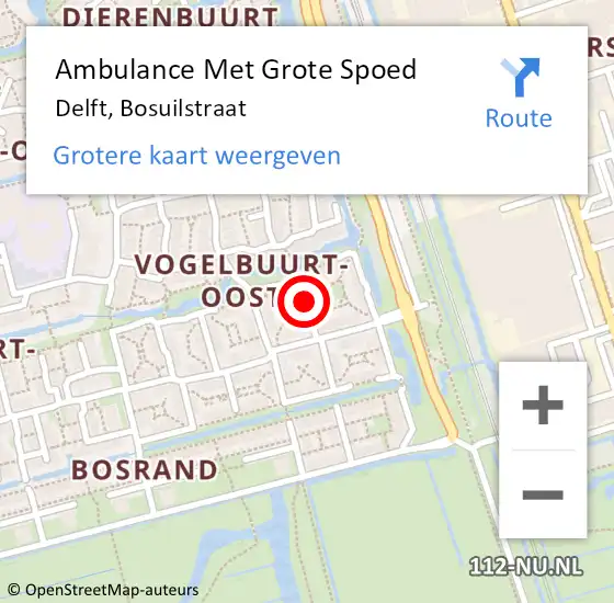 Locatie op kaart van de 112 melding: Ambulance Met Grote Spoed Naar Delft, Bosuilstraat op 3 juli 2021 17:32