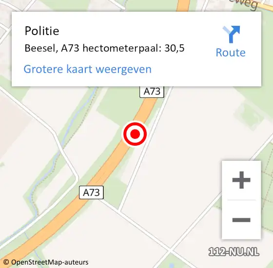 Locatie op kaart van de 112 melding: Politie Beesel, A73 hectometerpaal: 30,5 op 3 juli 2021 17:47