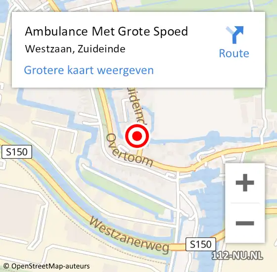 Locatie op kaart van de 112 melding: Ambulance Met Grote Spoed Naar Westzaan, Zuideinde op 3 juli 2021 18:25