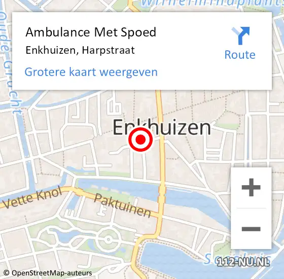 Locatie op kaart van de 112 melding: Ambulance Met Spoed Naar Enkhuizen, Harpstraat op 3 juli 2021 18:57