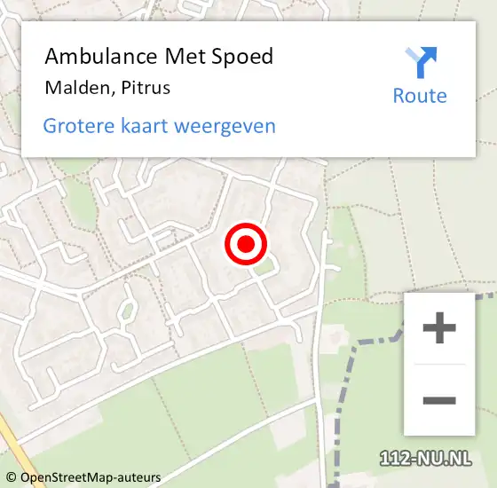 Locatie op kaart van de 112 melding: Ambulance Met Spoed Naar Malden, Pitrus op 3 juli 2021 19:31