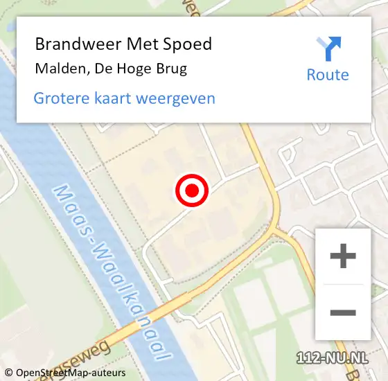 Locatie op kaart van de 112 melding: Brandweer Met Spoed Naar Malden, De Hoge Brug op 3 juli 2021 21:00