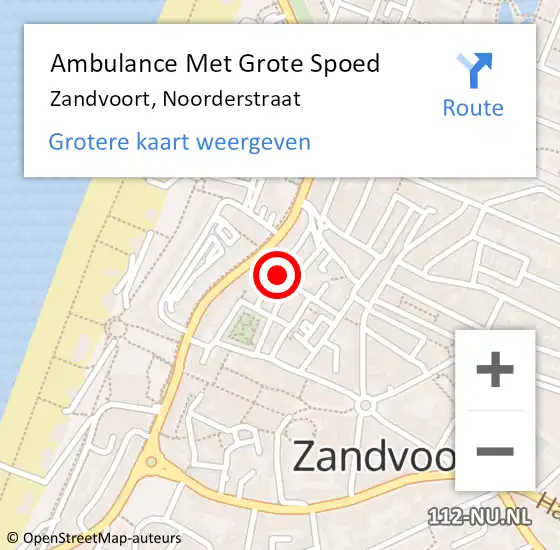 Locatie op kaart van de 112 melding: Ambulance Met Grote Spoed Naar Zandvoort, Noorderstraat op 3 juli 2021 21:01