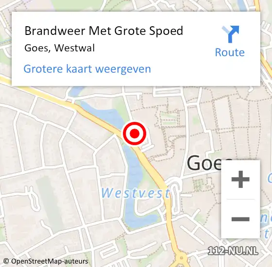 Locatie op kaart van de 112 melding: Brandweer Met Grote Spoed Naar Goes, Westwal op 15 juni 2014 09:18