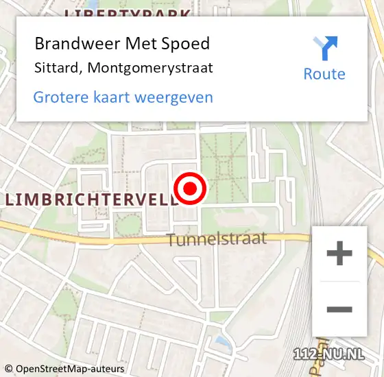 Locatie op kaart van de 112 melding: Brandweer Met Spoed Naar Sittard, Montgomerystraat op 3 juli 2021 21:04