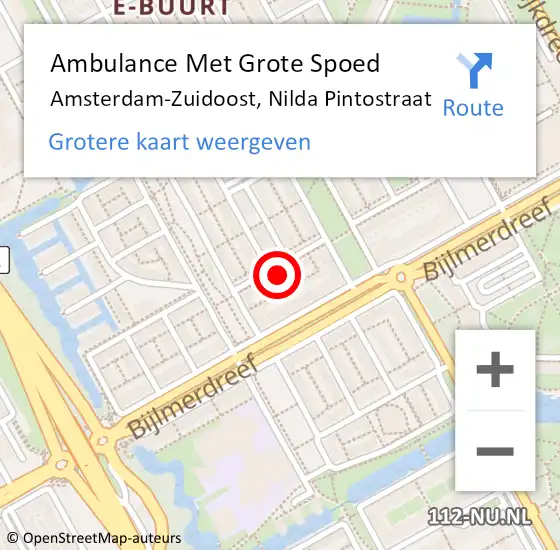 Locatie op kaart van de 112 melding: Ambulance Met Grote Spoed Naar Amsterdam-Zuidoost, Nilda Pintostraat op 3 juli 2021 22:00