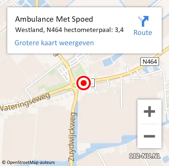 Locatie op kaart van de 112 melding: Ambulance Met Spoed Naar Westland, N464 hectometerpaal: 3,4 op 3 juli 2021 22:03