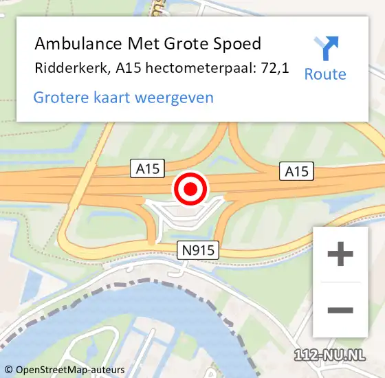 Locatie op kaart van de 112 melding: Ambulance Met Grote Spoed Naar Ridderkerk, A15 hectometerpaal: 72,1 op 3 juli 2021 22:10