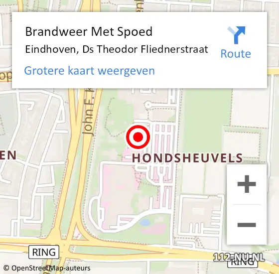 Locatie op kaart van de 112 melding: Brandweer Met Spoed Naar Eindhoven, Ds Theodor Fliednerstraat op 3 juli 2021 22:16