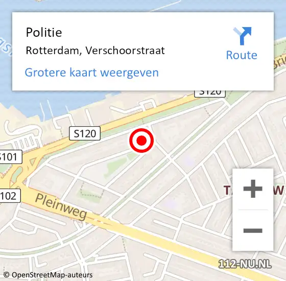 Locatie op kaart van de 112 melding: Politie Rotterdam, Verschoorstraat op 3 juli 2021 22:21