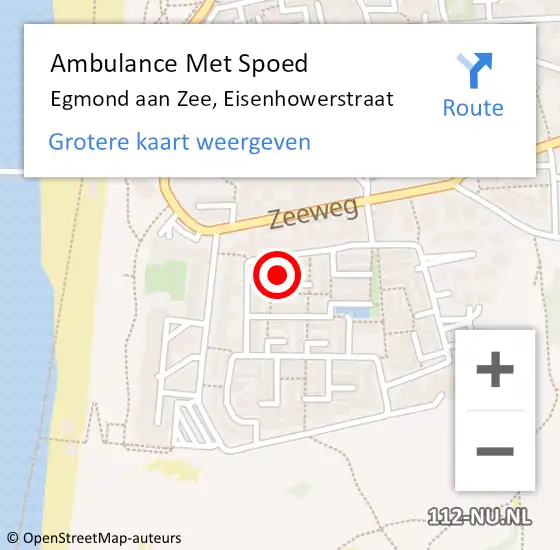 Locatie op kaart van de 112 melding: Ambulance Met Spoed Naar Egmond aan Zee, Eisenhowerstraat op 3 juli 2021 22:39