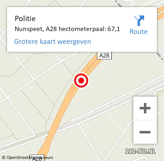 Locatie op kaart van de 112 melding: Politie Nunspeet, A28 hectometerpaal: 67,1 op 3 juli 2021 23:04