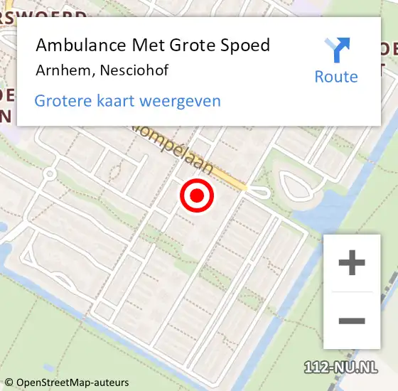 Locatie op kaart van de 112 melding: Ambulance Met Grote Spoed Naar Arnhem, Nesciohof op 3 juli 2021 23:06